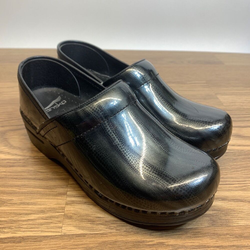 Dansko Clogs Size 37 Black Silver Patent Clogs Medical Worker Shoes